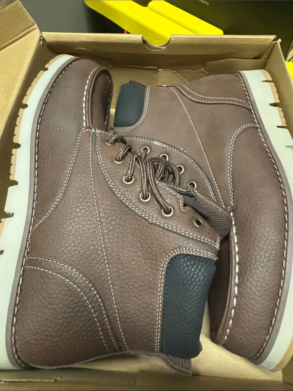 Men's Brown Leather Work Boots - Comfortable Lace-Up